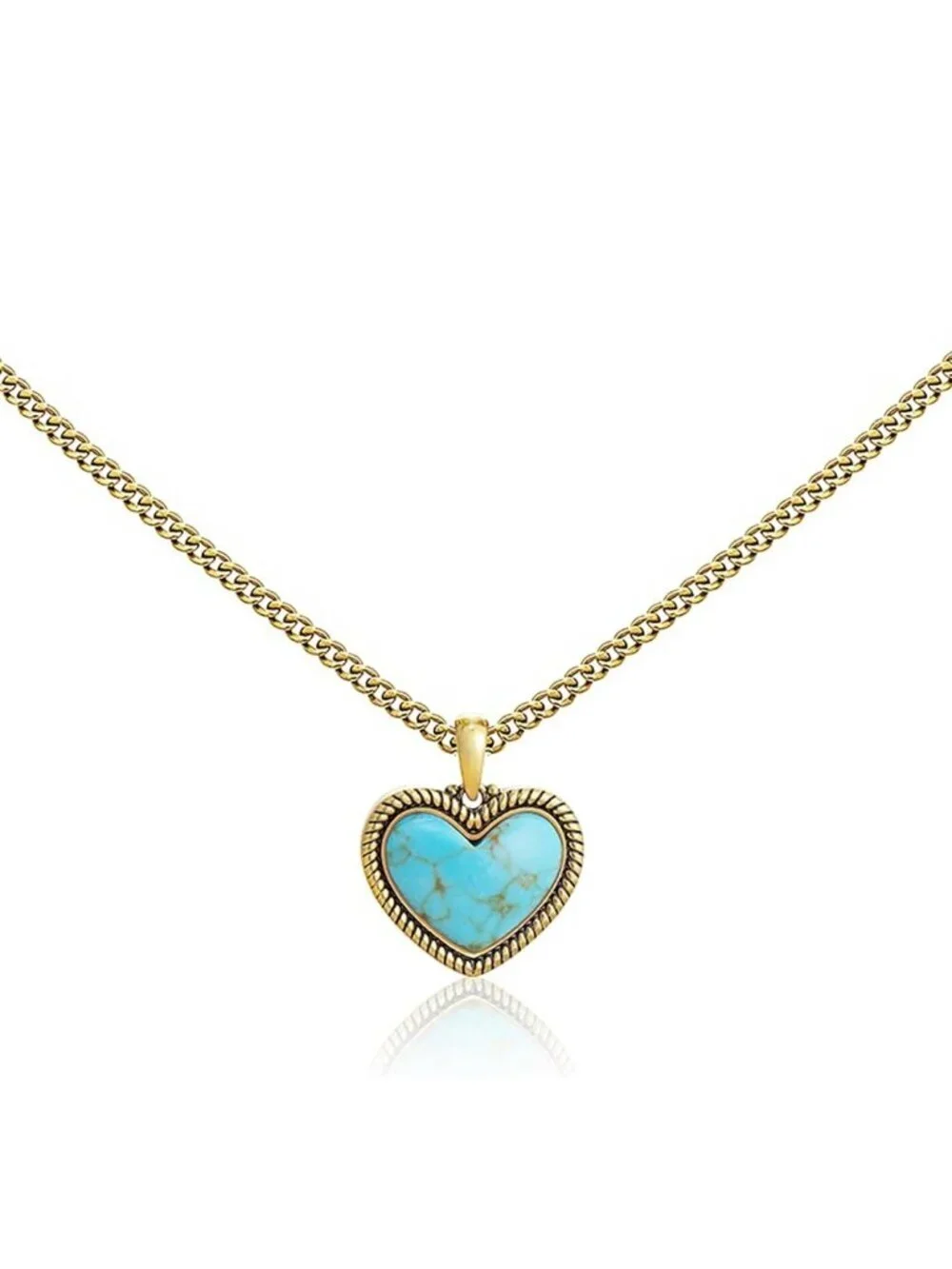 Women's Gold Turquoise Western Gold Plated Heart Turquoise Pendant Necklace